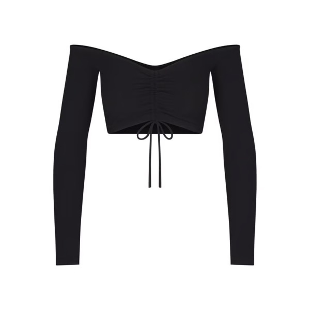 Skims Soft Lounge Ruched Long Sleeve Top - Onyx size s